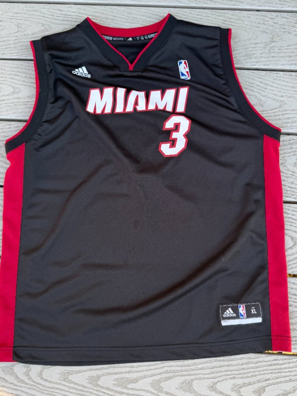 Miami Heat Basketball Jersey Dwayne Wade 3 Adidas Tag Size XL Black